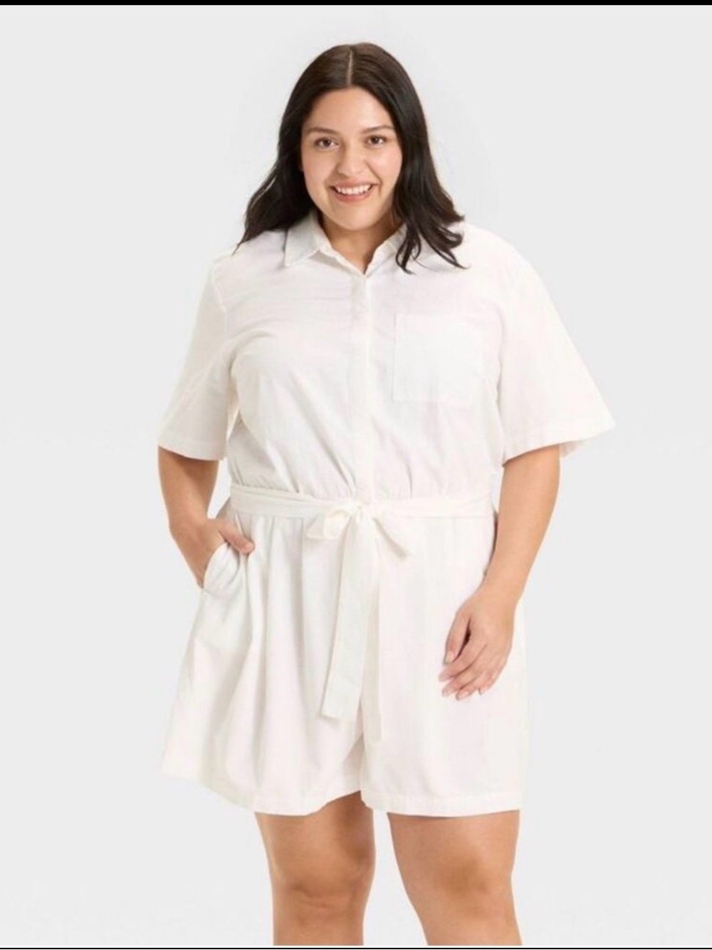 White Romper Short-Sleeve Belted from Ava & Viv size 1x